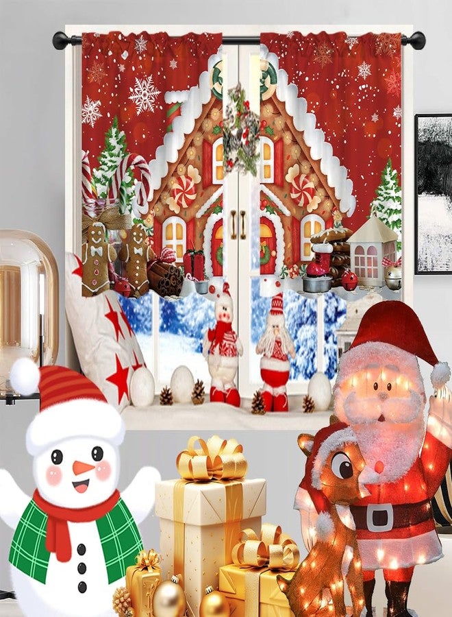DOTOOMA Red Christmas Gingerbread House Window Treatment Tiers Candy Cane Snowflake Wonderland Xmas Pine Tree Theme Kitchen Living Room Small Window Decor Polyester Supplies 26x36 Inches 2 Panels - Image 2